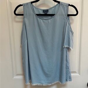 J.Jill chambray off shoulder top frayed edge size XS oversized